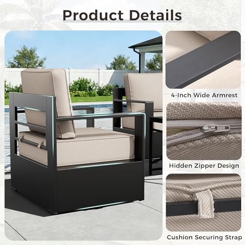 Outdoor Patio Furniture Set, 6-Piece Aluminum Patio Conversation Set All-Weather Metal Outdoor Sectional with 6 Inch Thick Cushions, Deep Setting for Garden, Outside and Porch, Beige