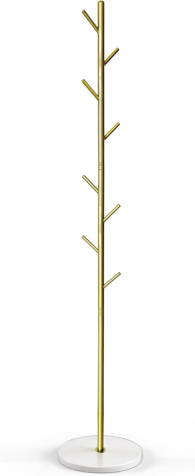 Coat Rack with Real Marble Base, Freestanding Metal Clothing Rack with 8 Hooks, Modern Hall Tree for Entryway, Bedroom & Office, Space Saving Coat Hanger Stand for Small Spaces (Gold)