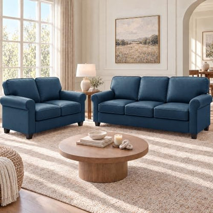 Kingfun Faux Leather Sofa Set,Loveseat and 3-Seater,RoyalBlue