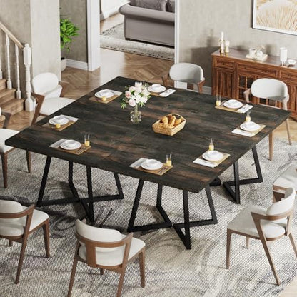 Tribesigns Square Dining Table Set of 4, 31.5" Industrial Dinner Table with Metal Base, Kitchen Table for Dining Room, Small Space, Apartment, Rustic Brown & Black (Chairs are not Included)