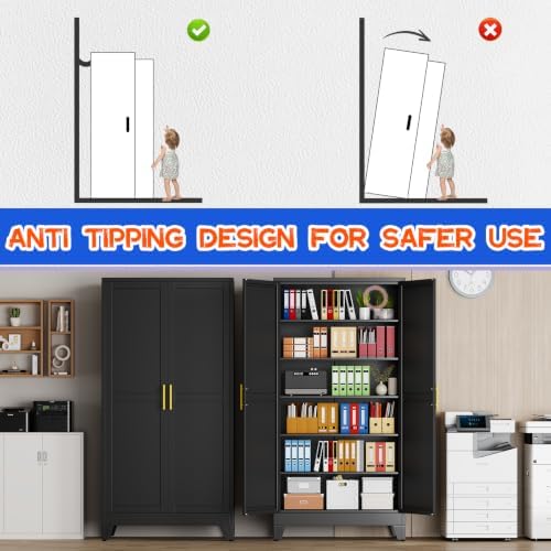 GAIOUS 79" Tall Kitchen Pantry Cabinet,Metal Storage Cabinet Black Cupboard