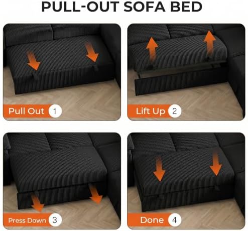 Modular Sectional Sleeper Sofa with Pull Out Bed, U Shaped Couch