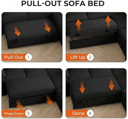 Modular Sectional Sleeper Sofa with Pull Out Bed, U Shaped Couch