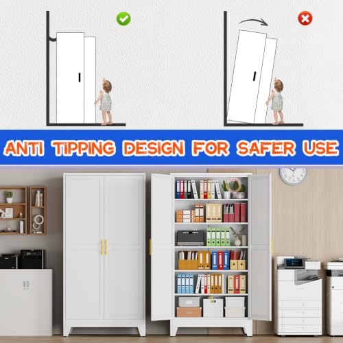 GAIOUS 79" Tall Kitchen Pantry Cabinet,Metal Storage Cabinet White Cupboard
