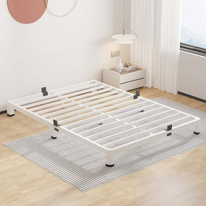 ROIL 4 Inch White Full Bed Frame Low Profile with Rounded Corner