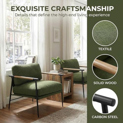 DUOMAY Mid-Century Modern Accent Chairs Armchairs Set of 2, Soft Linen Fabric Sofa Lounge Chairs Reading Chairs with Metal Leg for Living Room Bedroom Office, Green