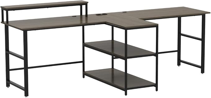 SEDETA 94.5" White Computer Desk, Two Person Gaming Desk with LED Light, Keyboard Tray, Power Strip with USB, Monitor Shelf & Storage, Extra Long Double Desk for Home Office, White