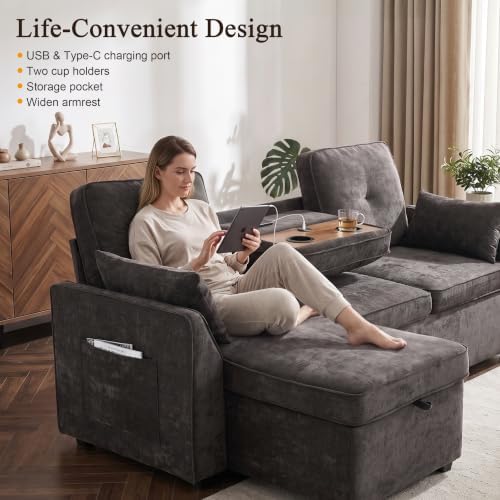 Convertible Sleeper Sofa Bed with Storage, L Shaped Couch with Pull Out Bed