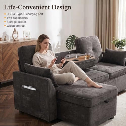 Convertible Sleeper Sofa Bed with Storage, L Shaped Couch with Pull Out Bed
