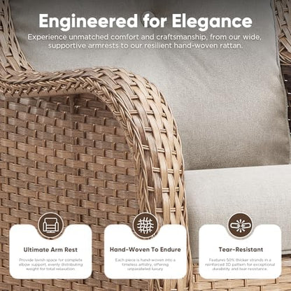 Belord 6 Piece Wicker Patio Furniture Set, Outdoor Swivel Rocker Chairs Set of 2 with Ottomans and Loveseat, All Weather Patio Conversation Furniture Set, for Pool,Yard,SunroomYellow Wicker/Beige