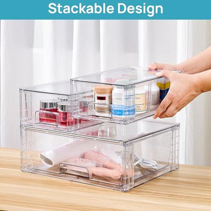 Vtopmart Clear Stackable Storage Drawers, 5 Pack Wide Storage Set