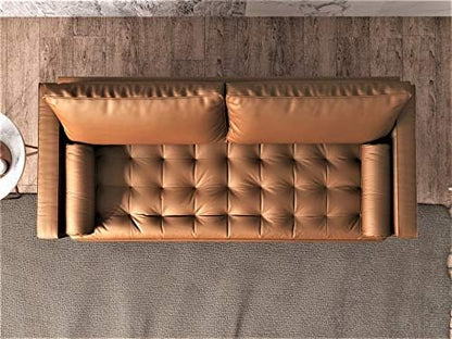 Container Furniture Direct Womble Mid Century Modern Couch with Bolster Pillows, PU Leather Upholstered Tufted Seat, Versatile Retro Design for Comfortable Living Spaces, Loveseat, Coffee Brown