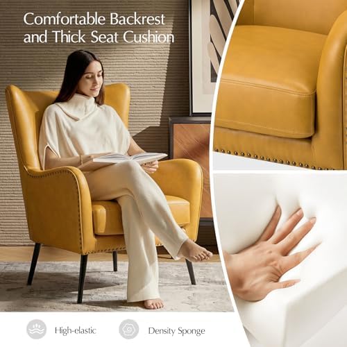 HULALA HOME Faux Leather Accent Chair, Yellow