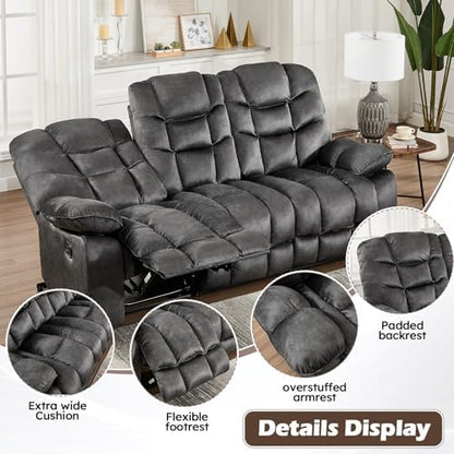 HAOMARKETS 2-Piece Recliner Sofa Set, Include Single Power Recliner Chair with Massage & Heat and Manual 2-Seater Loveseat Reclining Couch with Hidden Storage and Cup Holders for Living Room, Grey