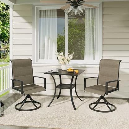 3PCS Outdoor Dining Set, 27.6" Square Table, 2 Swivel Chairs, Brown