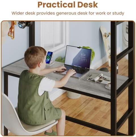 Twin Size Loft Bed with Desk and 8 Storage Drawers, LED Lights