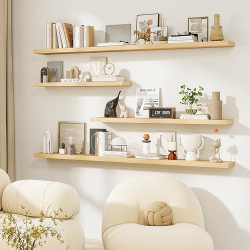 Dreamland 24Inch Floating Shelves for Wall, Rustic Wooden Floating Shelves for Bathroom|Bedroom|Kitchen, 2 Pack Deep Wall Mounted Book Shelf, Wood Storage Display Shelf for Home Decor, Oak