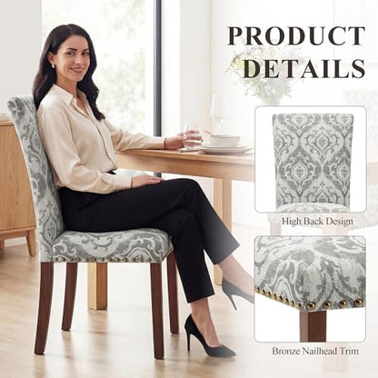 COLAMY Upholstered Dining Chairs Set of 4, Grey/White Flower