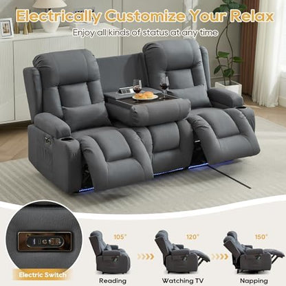 IPKIG Power Loveseat Recliner Sofa with Flip Back Console, 76.8" - 3 Seat