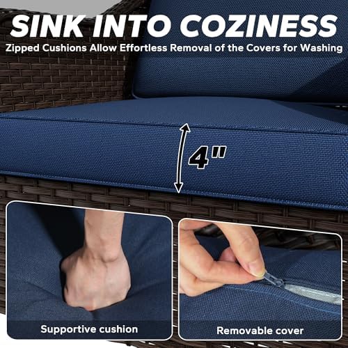 5 Piece Patio Furniture Set, Wicker Outdoor Conversation Set