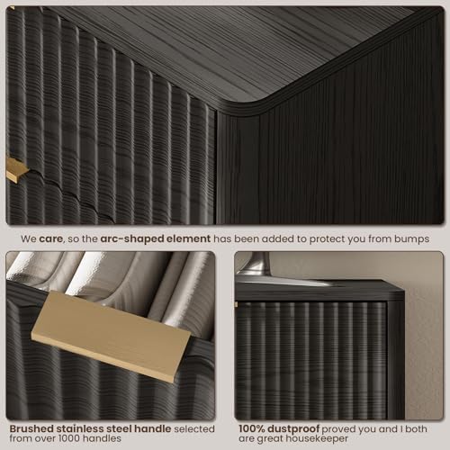 47" Wide Fluted 6 Drawers Dresser for Bedroom,with Curved Edge,Balck