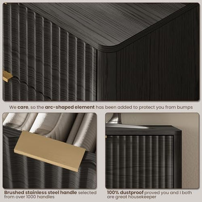 47" Wide Fluted 6 Drawers Dresser for Bedroom,with Curved Edge,Balck