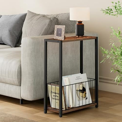 Homleke Narrow Side Tables Set of 2 with Magazine Holder, Skinny End Tables