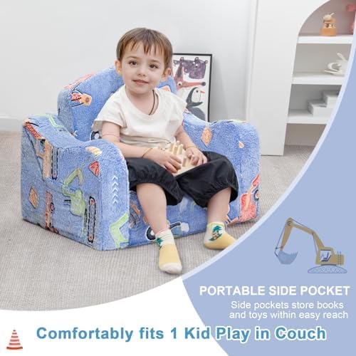 Comfy Kids Sofa Chair, 2-in-1 Fold Out Couch with Blanket