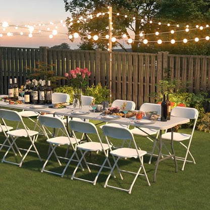 2 Pack Foldable Table 8FT for Camping Party Picnic, School, White