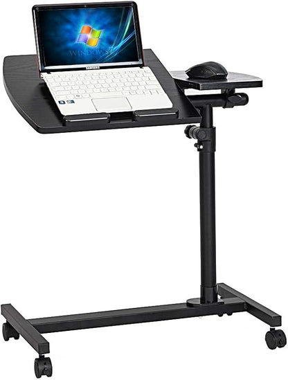 TV Tray Bed Side Table, Portable Rolling Desk Hospital Bed Laptop Table, Small Standing Desk with Wheels Adjustable Height for Sofa, Bedside, Tablet Use, Secure Non Tilt, 23.2" W, Black