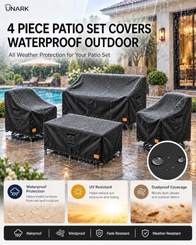 Patio Furniture Covers, 4-Piece Outdoor Set, Waterproof 600D Heavy Duty