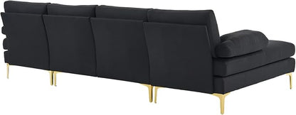 Karl home Convertible Sectional Sofa 110" U-Shape Sofa Couch 4-Seat Couch with Chaise Fabric Upholstered for Living Room, Apartment, Office, Black