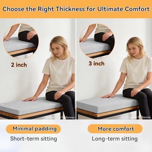 Bench Cushion for Indoor Furniture Light Gray, 47x17x3 inch