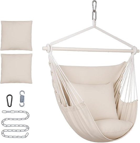 Backyard Expressions Hanging Hammock Chair Swing with Cushions & Hanging Kit – 500 lb Capacity, Cotton Blend Fabric, for Indoor/Outdoor Use – Includes Chain, Hooks & Spring – 5 Colors