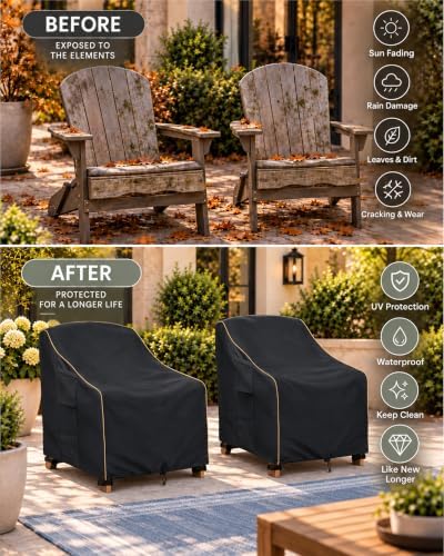 Adirondack Chair Covers 2 Pack,Waterproof Heavy Duty Outdoor Chair Covers,Adirondack Patio Chair Covers for Outdoor Furniture,(33W x 35 D x 36 H inches),Black