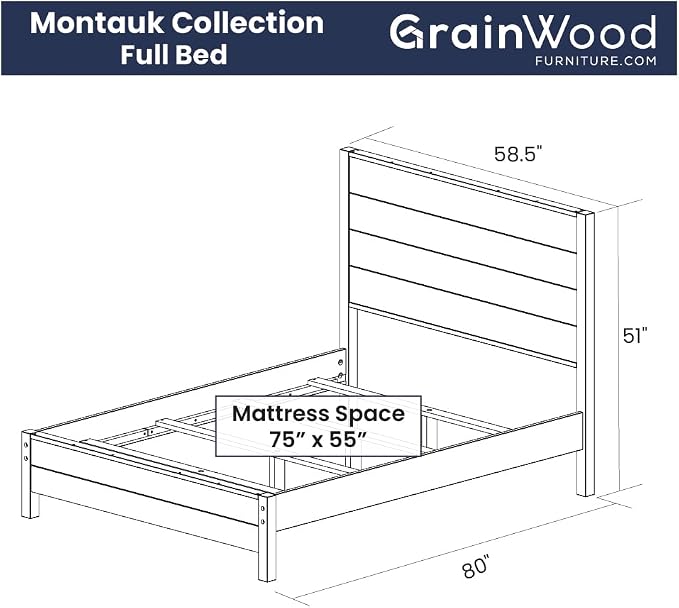 Grain Wood Furniture Montauk Solid Wood Bed, Full Size, Rustic Off-White