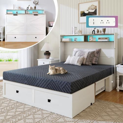 Vipbear Queen Murphy Bed with Mattress Included with LED Lights & Storage
