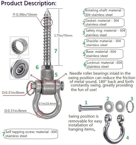4 Heavy Duty Swing Hangers Permanent Anti Rust Bearing, 180 Swing Hardware, 1500 LBS, 304 Stainless Steel Color