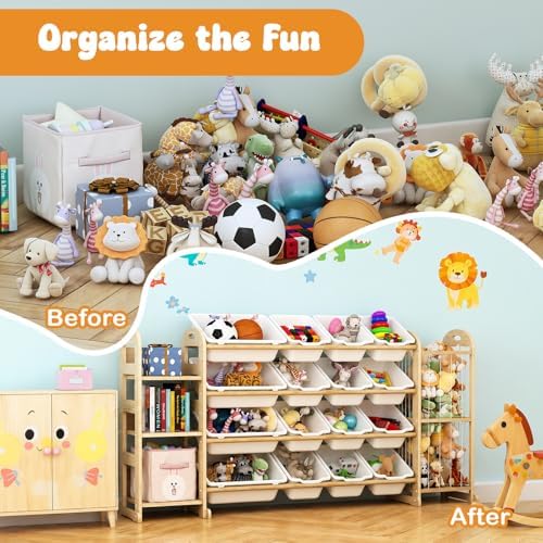 Large Toy Storage Organizer with 16 Bins, 3-Shelf Bookshelf, White