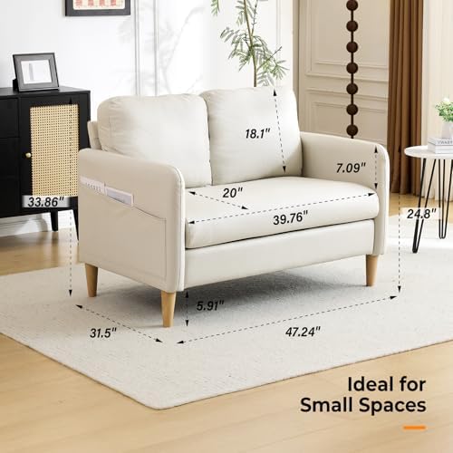 VINGLI 47" Small Loveseat Sofa Couch with Side Storage for Apartment, Dorm