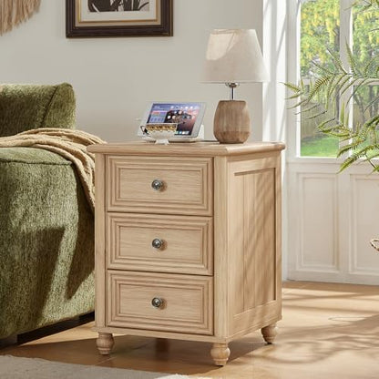 RWYHG 18" Night Stand with Charger Station, Nightstand with 3 Drawers