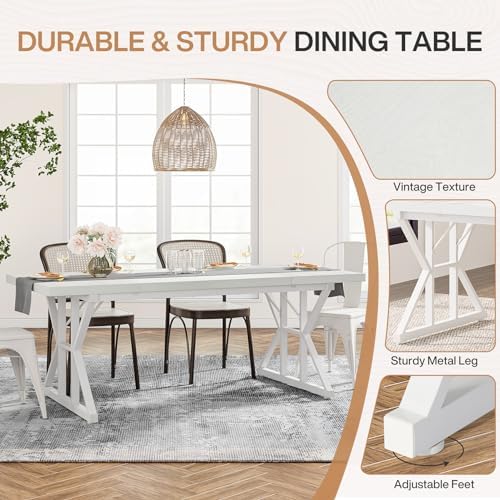 Tribesigns Farmhouse Dining Table for 6 People, 70.8-Inch Rectangular Wood Dining Table, Rustic Kitchen Table with Heavy Duty Metal Legs for Dining Room