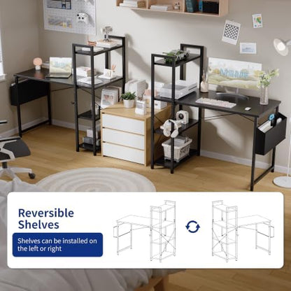 Pamray 38.5 Inch Small Computer Desk with Shelves for Bedroom Home Office