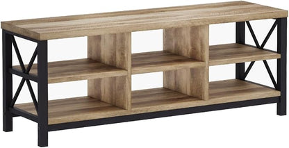 FATORRI Shoe Bench Entryway with Storage, Industrial Wood and Metal Hallway Benches with Adjustable Shelves, Rustic Entry Way Bench for Living Room (47.24 Inch Long, Rustic Oak)