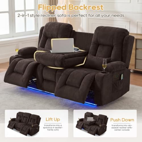 IPKIG Power Loveseat Recliner Sofa with Flip Back Console, 76.8" - 3 Seat