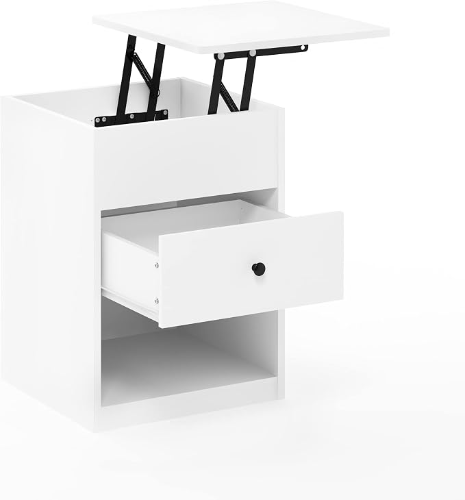 Furinno Jensen Lift Top Nightstand, Solid White