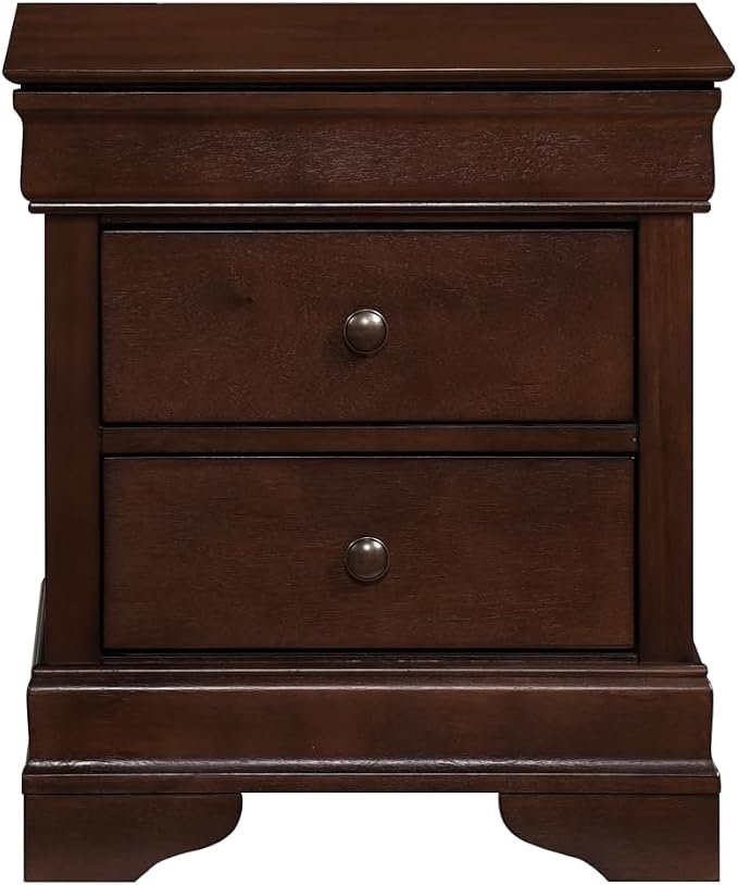 MASARA 4-Piece Louis Philippe Style Sleigh Queen Bedroom Set in Dark Cherry Finish
