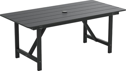 UDPATIO HDPE Outdoor Dining Table Heavy Duty All-Weather Resistant with Umbrella Hole Furniture for Patio, Poolside, Deck, Garden, Porce, Kitchen, Room,Light-Black,1Table