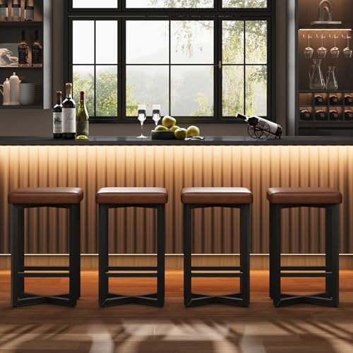 IDEALHOUSE Bar Stools Set of 4, 24.6" Counter Height Backless Barstools
