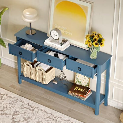 Treocho 53.1" Console Table with 3 Drawers, Sofa Table Behind Couch, 2 Tier